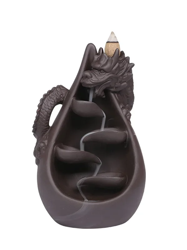 1pc, Relief Dragon Incense Burner, Waterfall Backflow Incense Holder, Aromatherapy Ornament, Zen Decor, Home Decor -No Incense