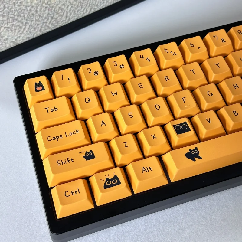 124 Keys Black Cat Keycaps Cherry Profile PBT Keycap For Mx Switch Mechanical Gaming keyboard Anime Yellow Key Caps custom DIY - Image 4