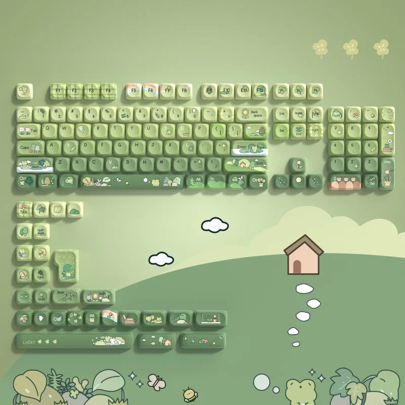 132 Keys Green 5 Sides Dye Sublimation PBT Keycaps Cute MOA Profile Keycaps for Cherry Gateron MX Switches Mechanical Keyboards - Image 4