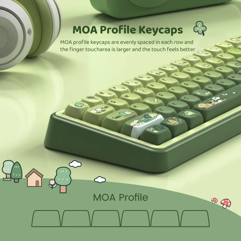132 Keys Green 5 Sides Dye Sublimation PBT Keycaps Cute MOA Profile Keycaps for Cherry Gateron MX Switches Mechanical Keyboards - Image 5