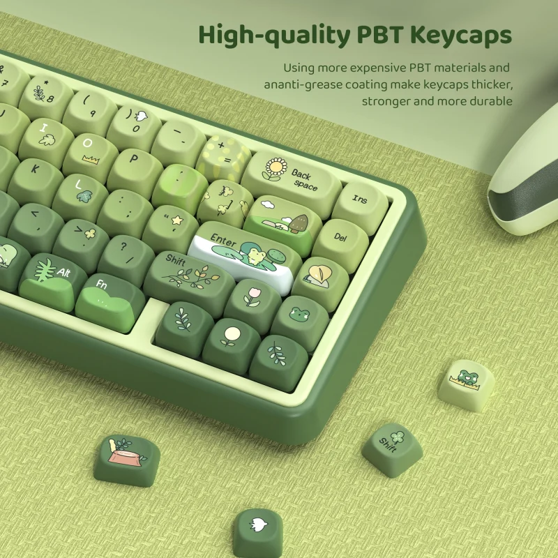 132 Keys Green 5 Sides Dye Sublimation PBT Keycaps Cute MOA Profile Keycaps for Cherry Gateron MX Switches Mechanical Keyboards - Image 3