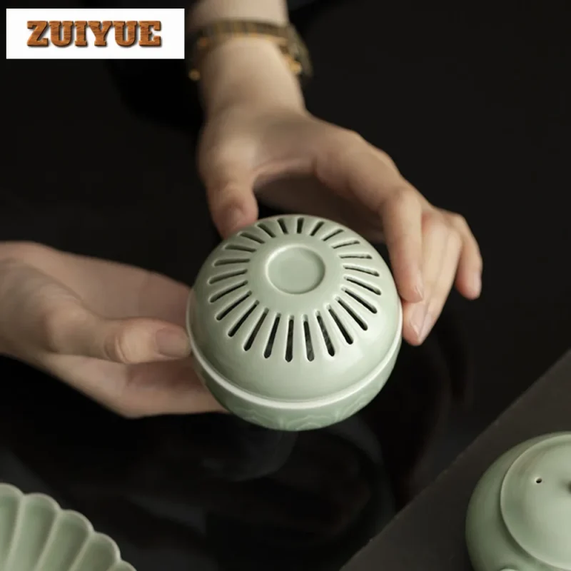 Handmade Bean Green Glaze Incense Holder Vintage Lotus Petal Incense Burner Stand For Incense Aromatherapy Smell Distributor - Image 2