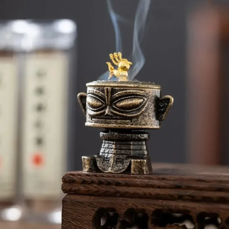 Chinese Sanxingdui Alloy Incense Burner Creative Vintage Mask Incense Burner Indoor Home Ornament Chinese Travel Souvenir Gift - Image 3