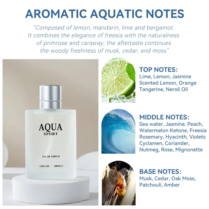 AQUA Perfume for Men EDP 100ML 3.4FL.OZ, Aquatic Aromatic Eau de Parfum, Fresh Lime Musk Ocean Fragrance Spray Men‘s Cologne - Image 6