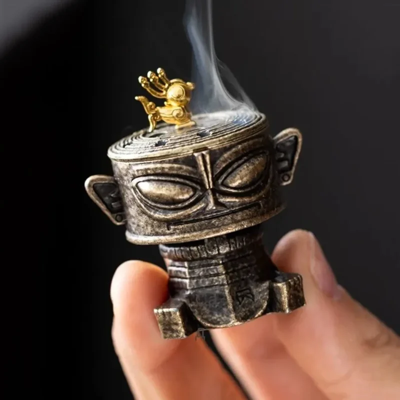 Chinese Sanxingdui Alloy Incense Burner Creative Vintage Mask Incense Burner Indoor Home Ornament Chinese Travel Souvenir Gift - Image 2