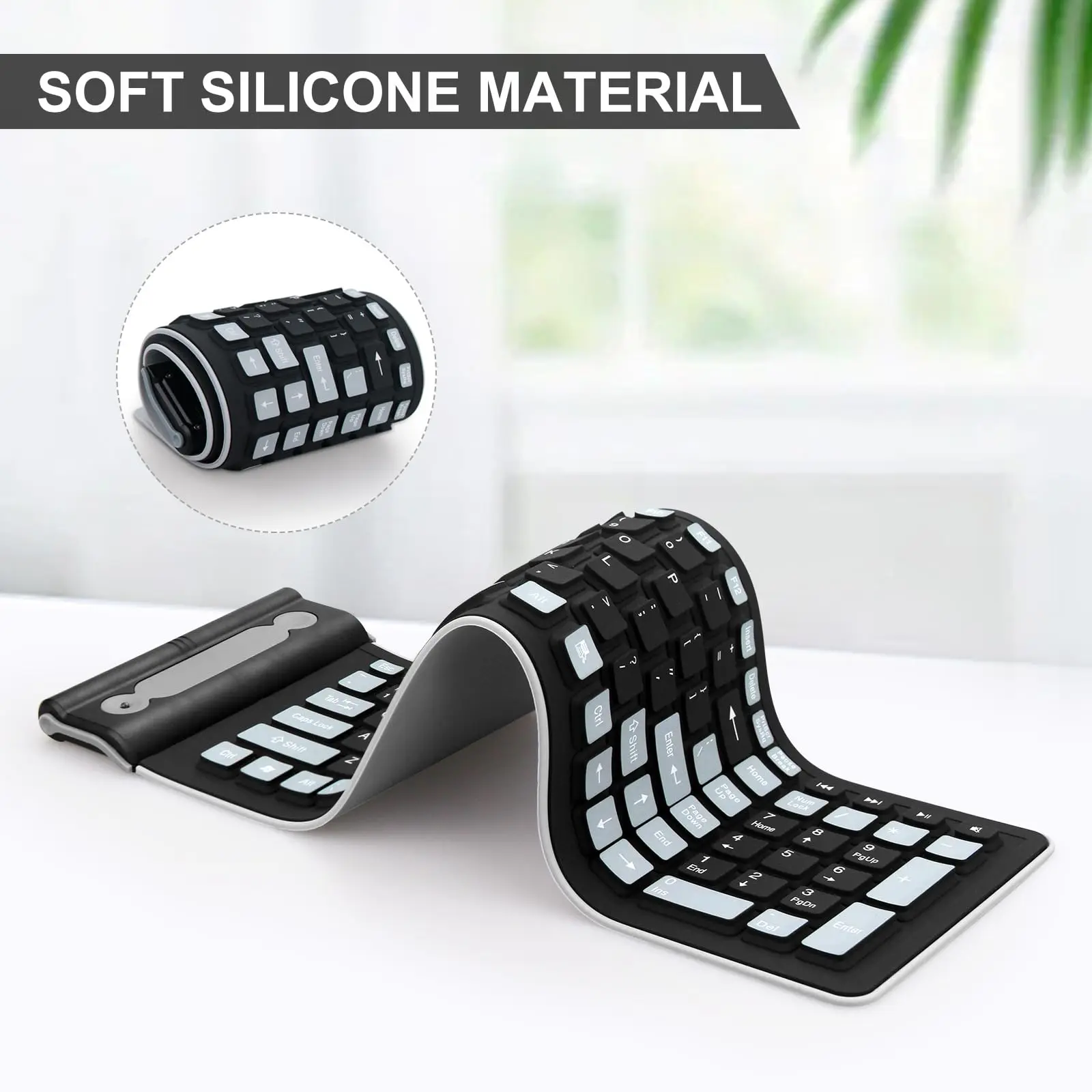 Wireless Silicone Keyboard,Foldable 2.4G USB Flexible Waterproof Slim Keyboard Universal Silent Roll Up Keypad For PC Laptop - Image 3