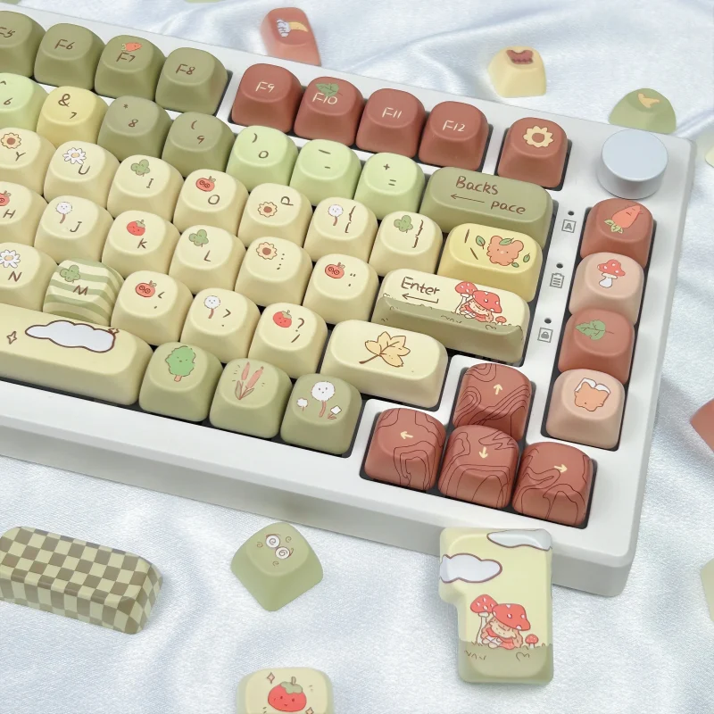 Little Bear Forest Keycap Set MOA Profile Cartoon Cute Custom Keycaps PBT Thermal Sublimation Milky Yellow Green Keyboard Caps - Image 2