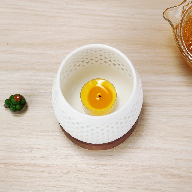 Ceramic Candle Holder Aromatherapy Heating Holder for Herbs Aromatherapy Incense Burner with Wooden Base for Yoga SPA - Image 4