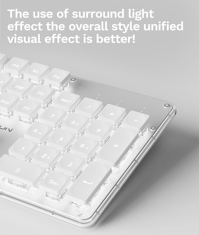 EWEADN GX710S Office Keyboard silent, All-Metal Panel 104 Keys Wired with Water Drop Keycaps, for Game and Office White & Black - Image 9