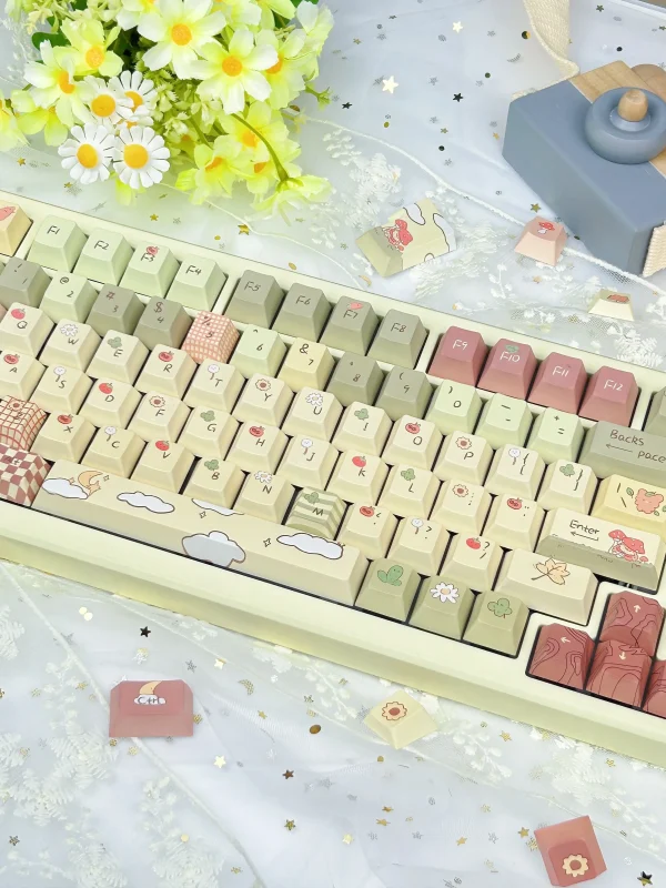 Little Bear Forest Keycap Set MOA Profile Cartoon Cute Custom Keycaps PBT Thermal Sublimation Milky Yellow Green Keyboard Caps