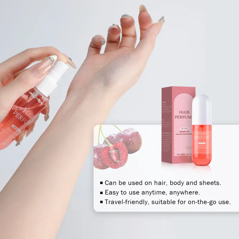 50ML Tart Cherry Hair Perfume For Women Eau de Parfum Freshen Hair Body & Pillows Body Mist Long-Lasting Fragrance Body Spray - Image 4