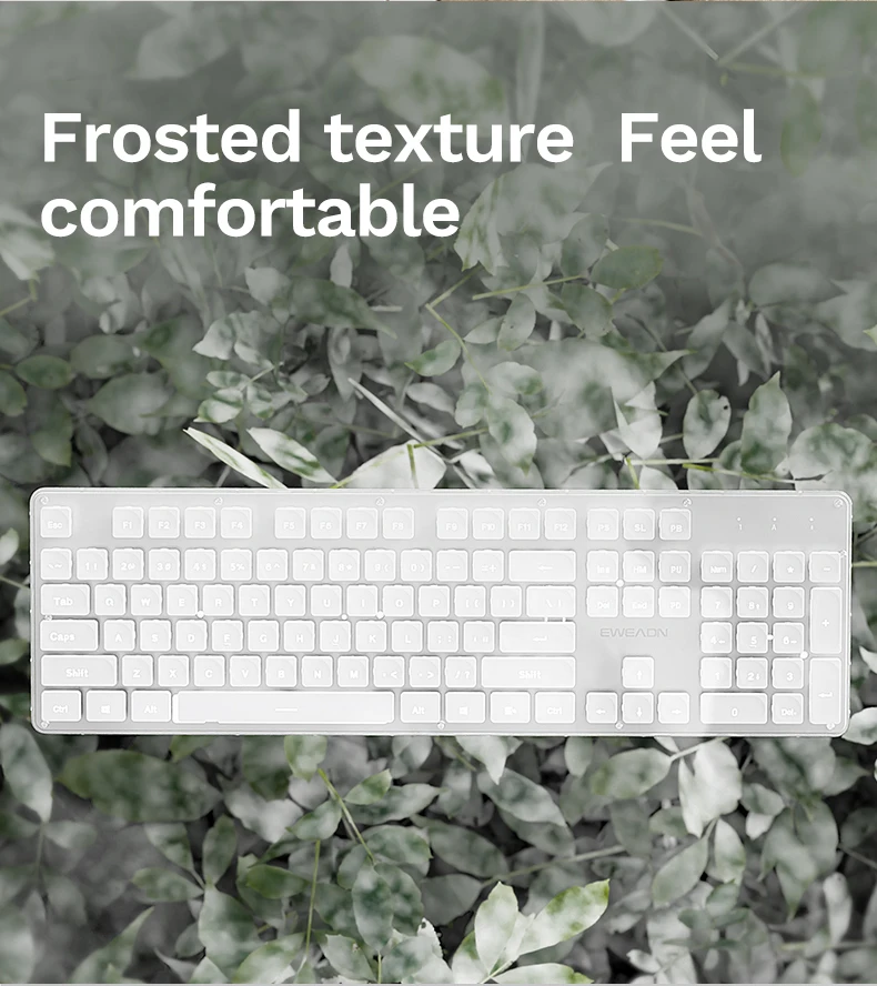 EWEADN GX710S Office Keyboard silent, All-Metal Panel 104 Keys Wired with Water Drop Keycaps, for Game and Office White & Black - Image 8