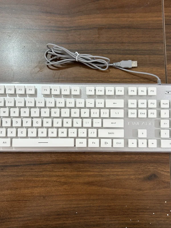 EWEADN GX710S Office Keyboard silent, All-Metal Panel 104 Keys Wired with Water Drop Keycaps, for Game and Office White & Black