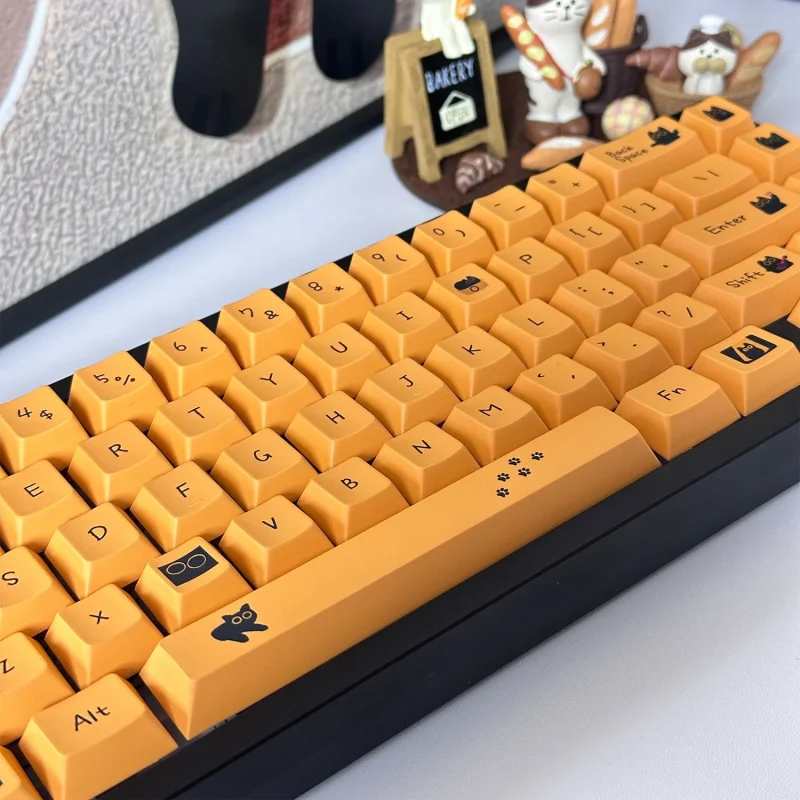 124 Keys Black Cat Keycaps Cherry Profile PBT Keycap For Mx Switch Mechanical Gaming keyboard Anime Yellow Key Caps custom DIY - Image 6