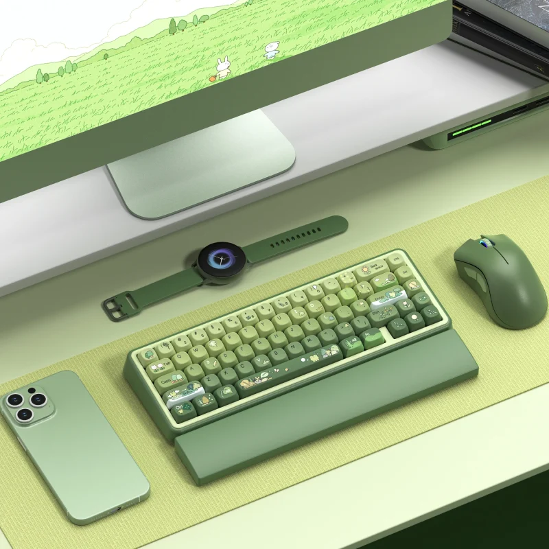 132 Keys Green 5 Sides Dye Sublimation PBT Keycaps Cute MOA Profile Keycaps for Cherry Gateron MX Switches Mechanical Keyboards - Image 6