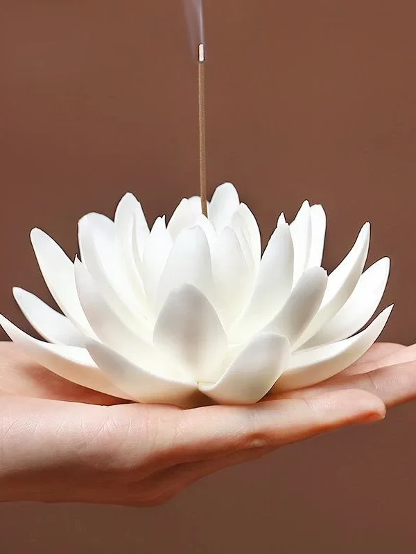 Ceramic White Lotus Incense Burner Home Decor Incense Stick Holder Buddhist Aromatherapy Incense Censer Use In Office Teahouse