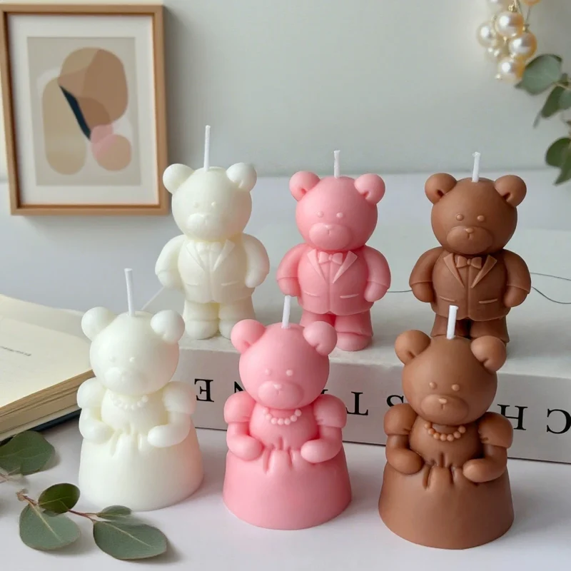 1Pc Couple Bear Aromatherapy Scented Candle Handmade Natural Soy Wax Candle Long-Lasting Sandalwood Fragrance for Bedroom Decor - Image 3