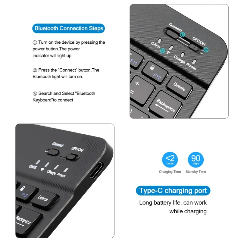 78 key Arabic Bluetooth wireless keyboard rechargeable, suitable for Android/Windows/iPad/iPhone/MAC portable Bluetooth keyboard - Image 5