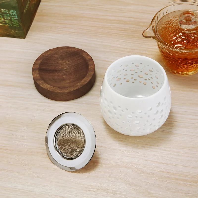 Ceramic Candle Holder Aromatherapy Heating Holder for Herbs Aromatherapy Incense Burner with Wooden Base for Yoga SPA - Image 3