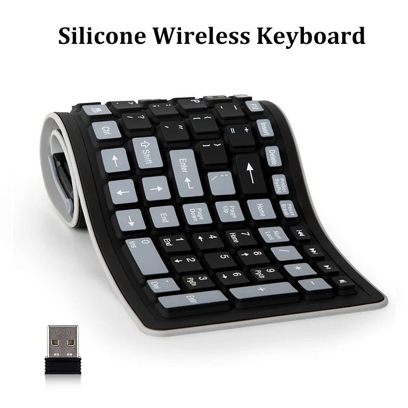 Wireless Silicone Keyboard,Foldable 2.4G USB Flexible Waterproof Slim Keyboard Universal Silent Roll Up Keypad For PC Laptop - Image 2