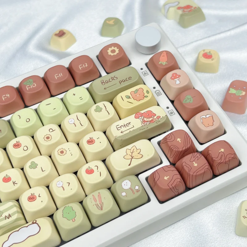 Little Bear Forest Keycap Set MOA Profile Cartoon Cute Custom Keycaps PBT Thermal Sublimation Milky Yellow Green Keyboard Caps - Image 6