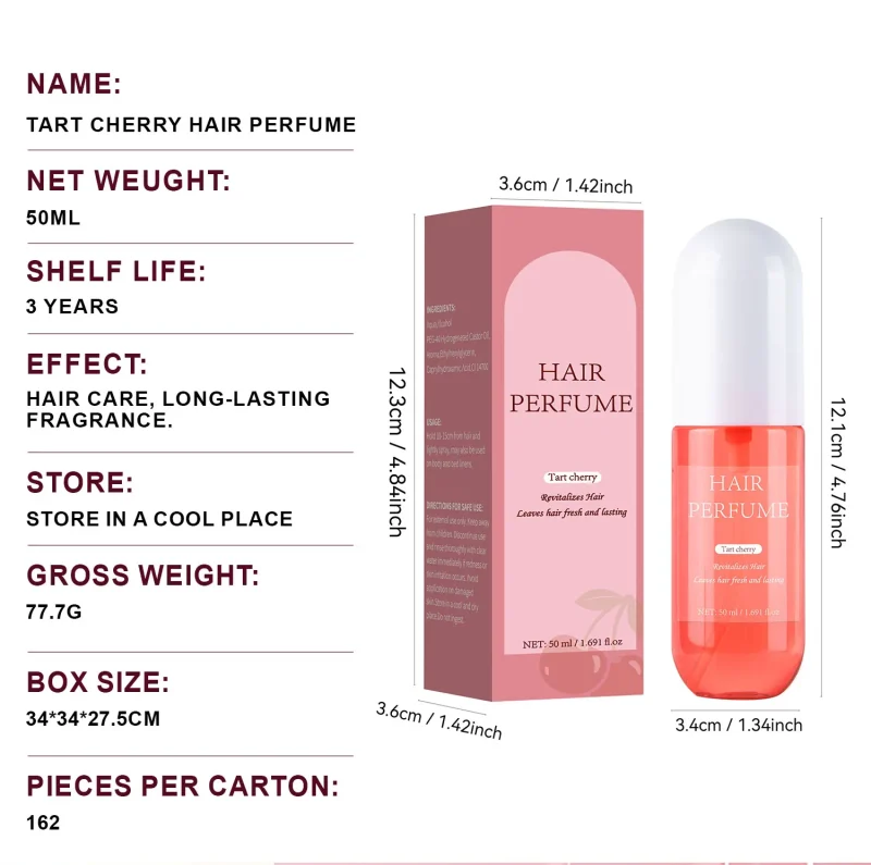 50ML Tart Cherry Hair Perfume For Women Eau de Parfum Freshen Hair Body & Pillows Body Mist Long-Lasting Fragrance Body Spray - Image 6