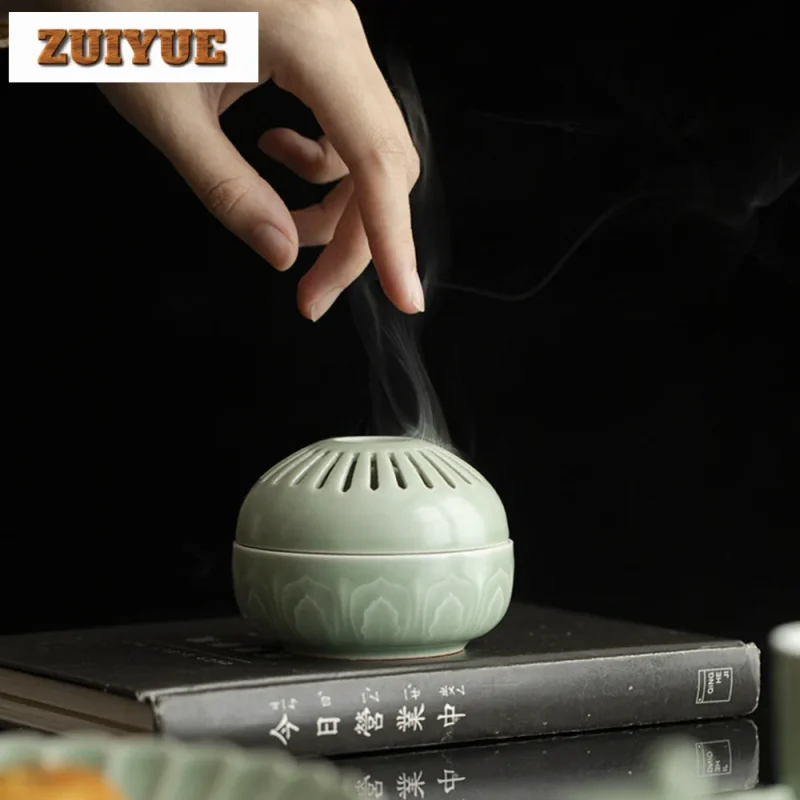 Handmade Bean Green Glaze Incense Holder Vintage Lotus Petal Incense Burner Stand For Incense Aromatherapy Smell Distributor - Image 6