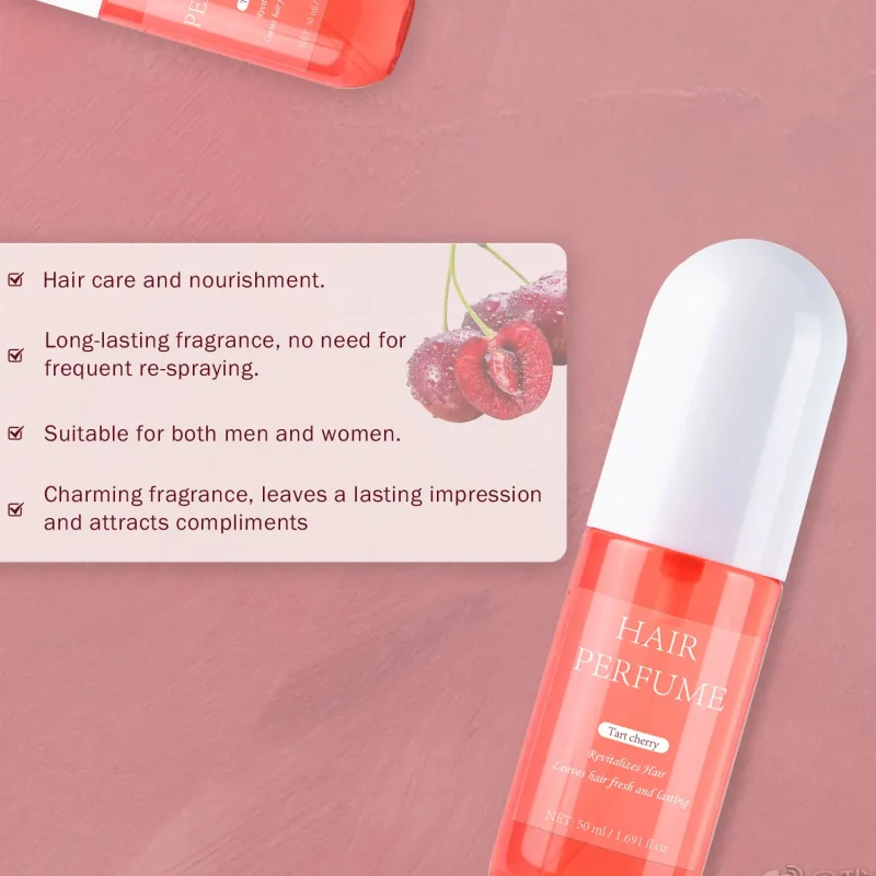 50ML Tart Cherry Hair Perfume For Women Eau de Parfum Freshen Hair Body & Pillows Body Mist Long-Lasting Fragrance Body Spray - Image 3