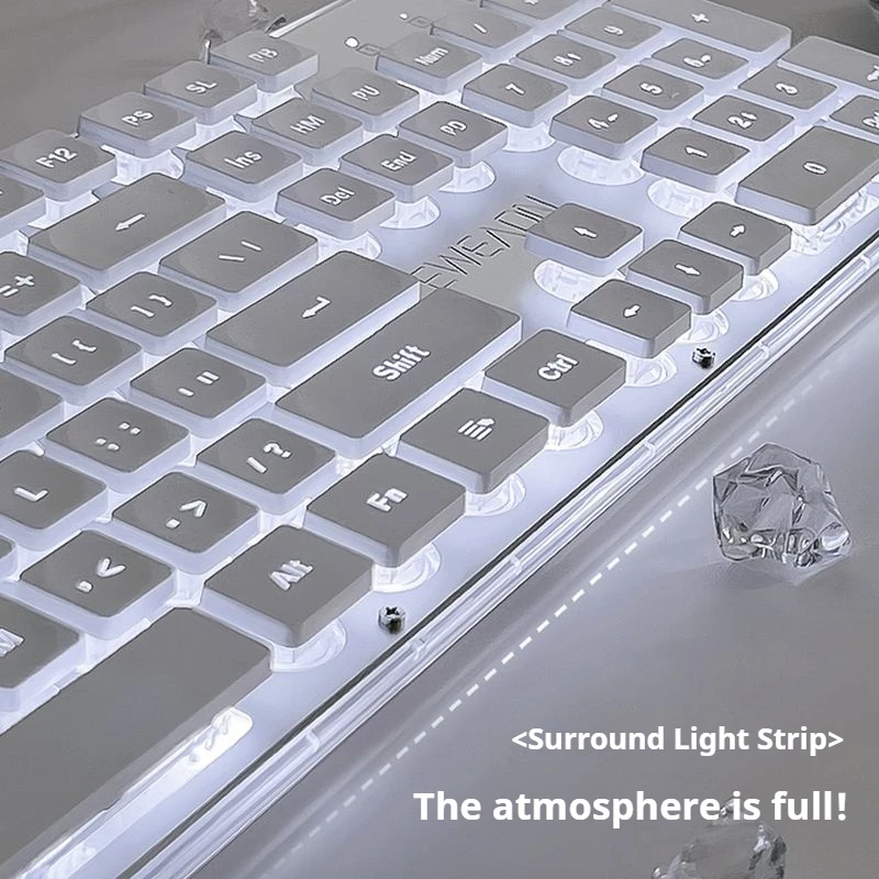 EWEADN GX710S Office Keyboard silent, All-Metal Panel 104 Keys Wired with Water Drop Keycaps, for Game and Office White & Black - Image 5