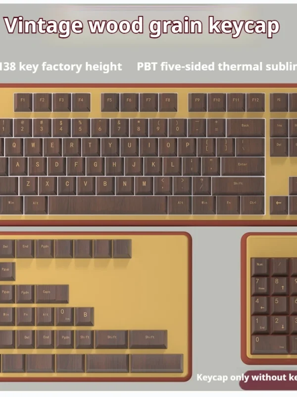 2024 Retro Wood Grain Keycaps 138key Factory Height Pbt Material Heat Sublimated Wood Block Game Mechanical Keyboard Key Cap