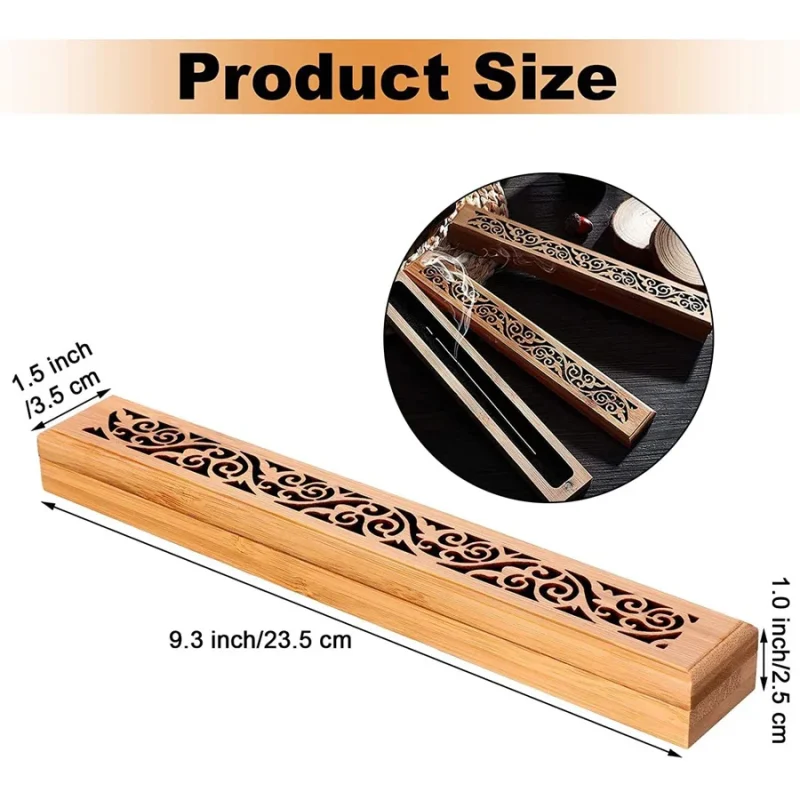 Natural Bamboo Incense Burner With Laying Plate Aromatherapy Wooden Box For Incense Storage Burning Hollowed Line Incense Box - Image 6