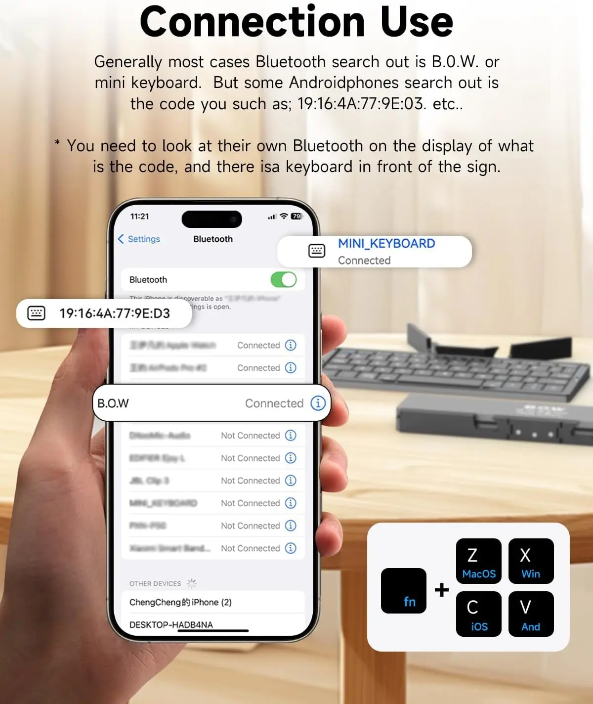 Jomaa Folding Keyboard Bluetooth Rechargeable Bluetooth Keyboard for Laptop iPad Phone Mini Portable Folding Keyboard - Image 9