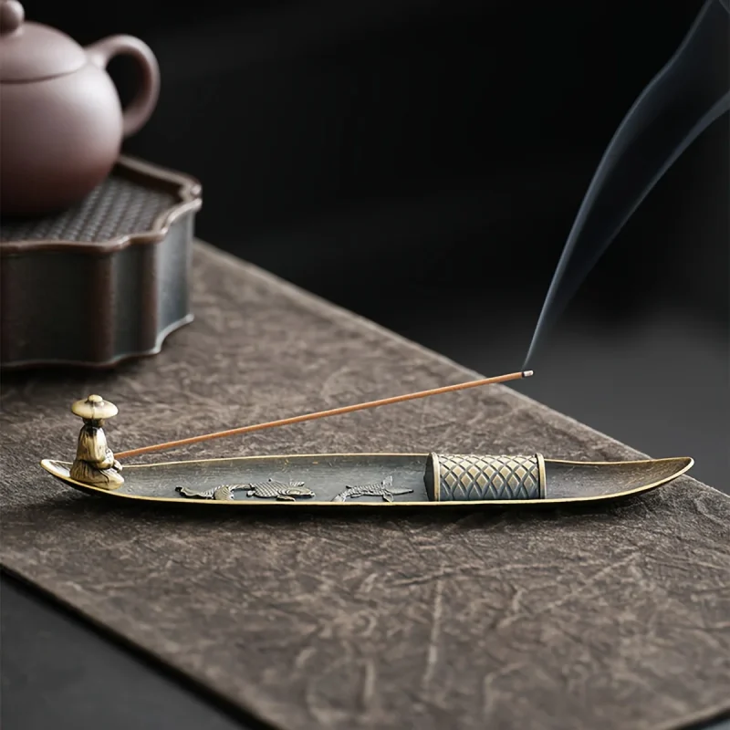 Creative Incense Holder Aromatherapy Ornament Incense Holder Boat Old Men Fishing Japanese Style Incense Stick Burner Home Decor - Image 2