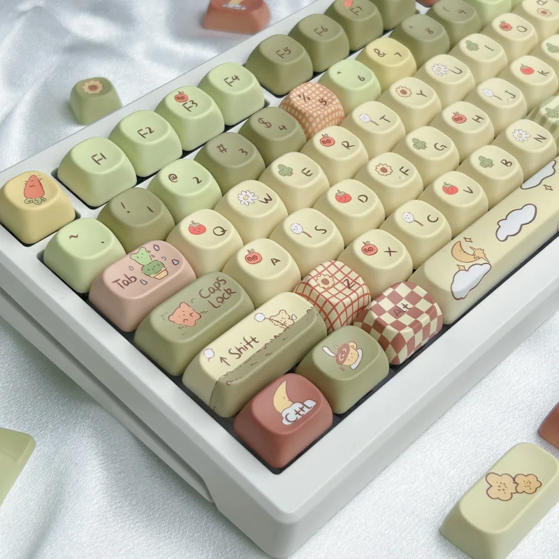 Little Bear Forest Keycap Set MOA Profile Cartoon Cute Custom Keycaps PBT Thermal Sublimation Milky Yellow Green Keyboard Caps - Image 3