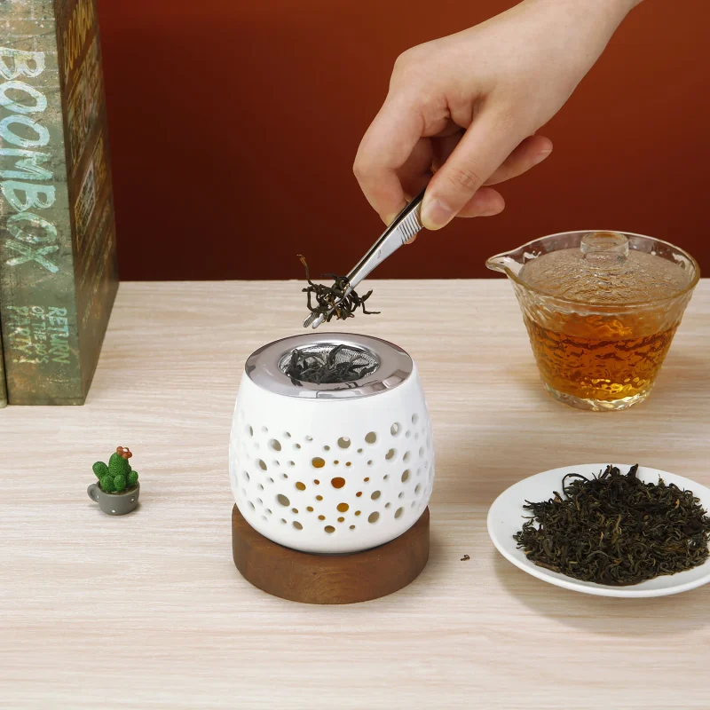 Ceramic Candle Holder Aromatherapy Heating Holder for Herbs Aromatherapy Incense Burner with Wooden Base for Yoga SPA - Image 5