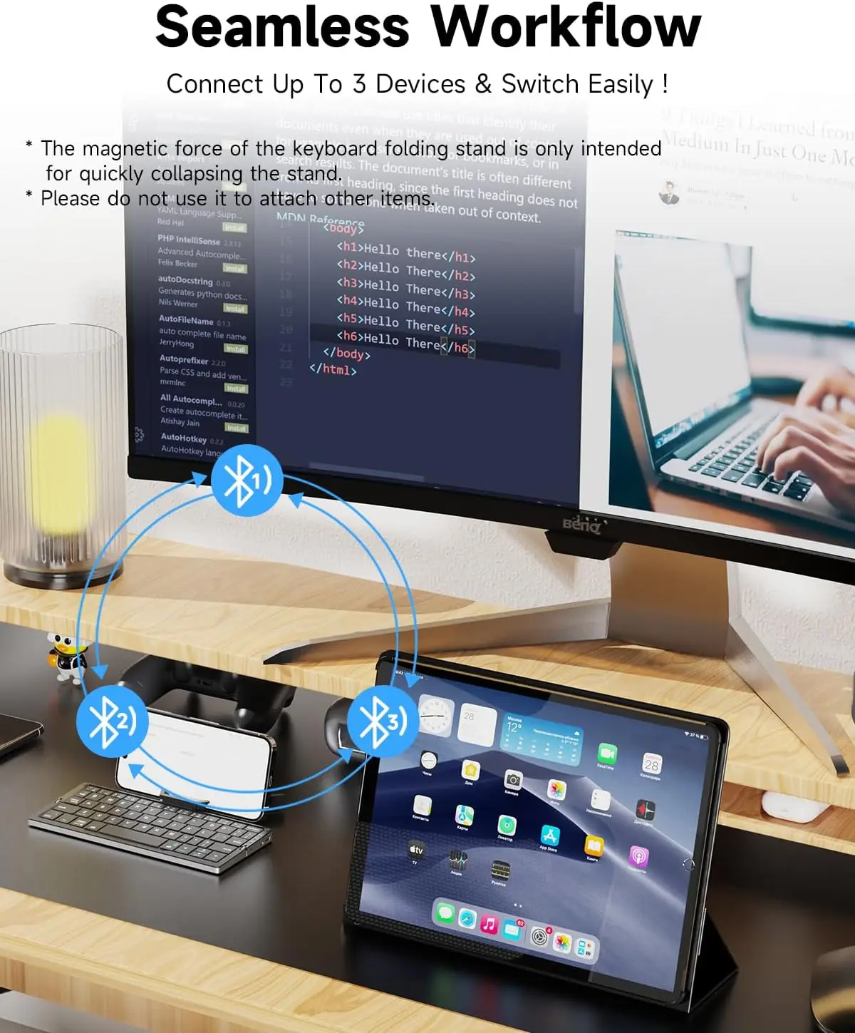 Jomaa Folding Keyboard Bluetooth Rechargeable Bluetooth Keyboard for Laptop iPad Phone Mini Portable Folding Keyboard - Image 7