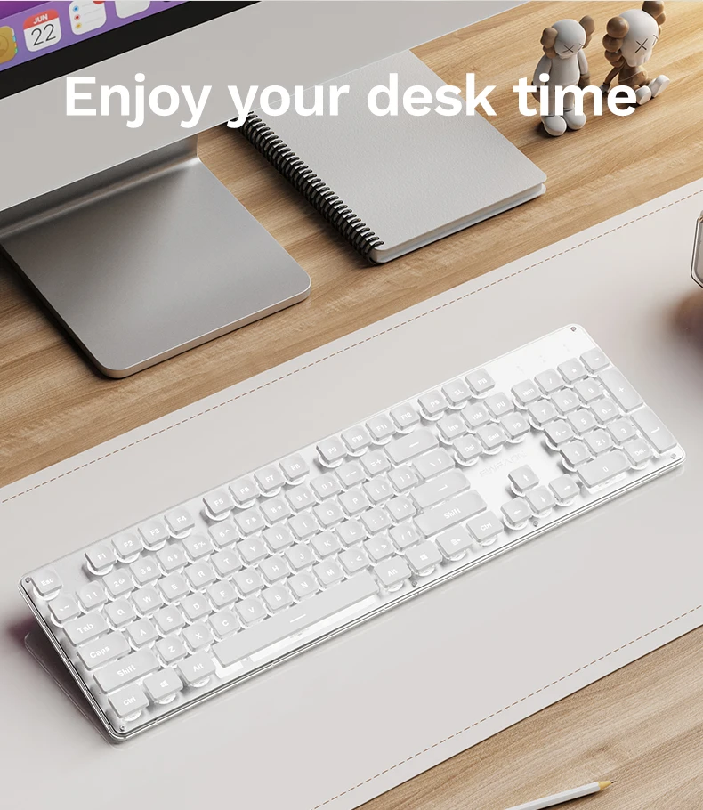 EWEADN GX710S Office Keyboard silent, All-Metal Panel 104 Keys Wired with Water Drop Keycaps, for Game and Office White & Black - Image 7