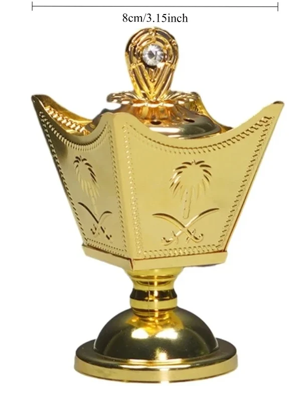 14x8cm Arabian Metal Incense Burner Vintage Golden Color Aromatherapy Diffuser Holder Stand for Living Room Bedroom Decoration