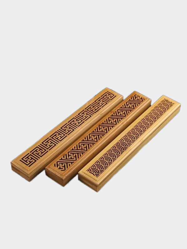Natural Bamboo Incense Burner With Laying Plate Aromatherapy Wooden Box For Incense Storage Burning Hollowed Line Incense Box