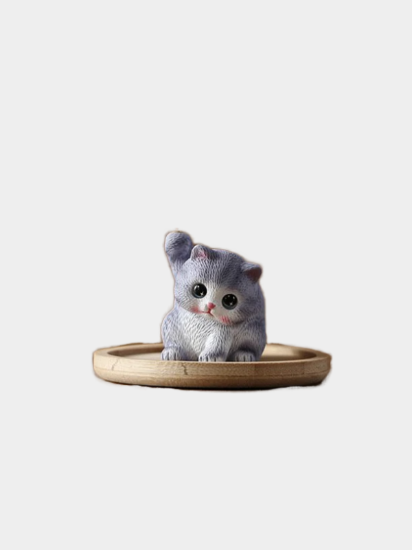 Cute Resin Cat Incense Holder with Bamboo Base, Desktop Decoration Incense Stick with Ash Catcher Aromatherapy Plate