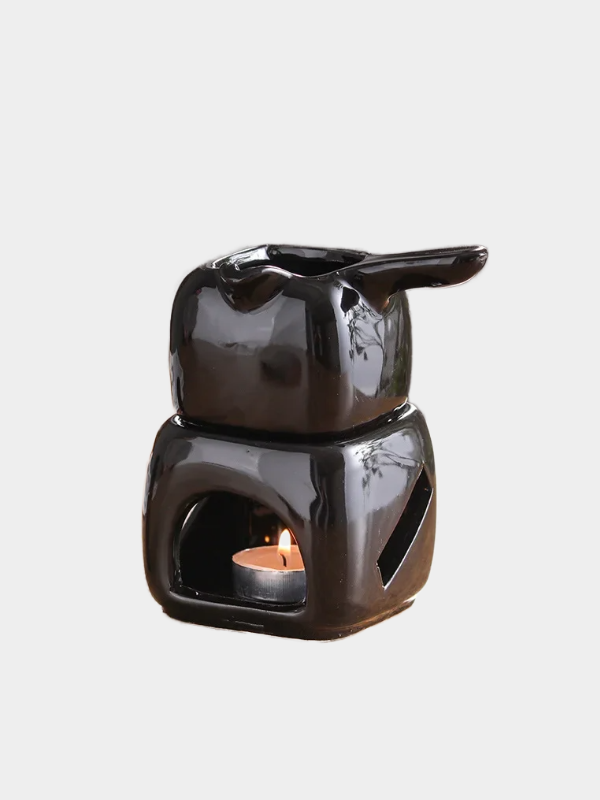 2 in 1 Ceramics Spa Essential Oil Massage Heater 150ml Square Aromatherapy Candle Heating Holder Black Separated Tea Warmer
