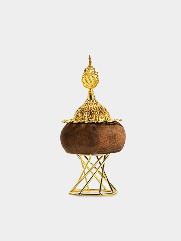 Retro Black Round Wood Octagonal Golden Metal Temple Table Decoration Aromatherapy Furnace Middle Eastern Arab Festival Incense Burner