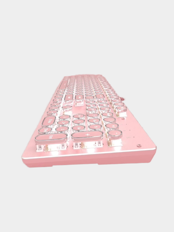 EWEADN Punk Typewriter Mechanical Gaming pink Keyboard, 104 Keys Full-Size Numeric Keypad, White Backlit, for Windows Laptop PC
