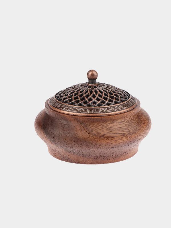1Pcs Walnut Retro Solid Wood Round Incense Burner High-End Atmospheric Home Indoor Incense Burner Chinese Creative Ornaments
