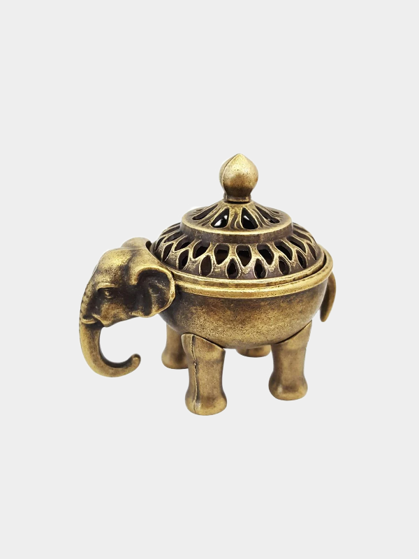 AncientStyle Elephant Lucky Metal Lotus Incense Burner Bowl with Handle for Yoga Meditation Home Decor